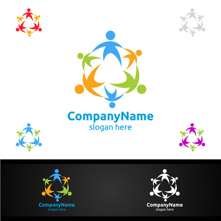 Modern and Colorful Children Education Community Vector Logo Design for Online Learning or Charity Conceptのイラスト素材