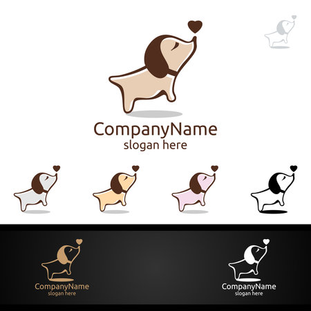 Dog with Love Vector Logo for Pet Shop, Veterinary, or Dog Lover Conceptのイラスト素材