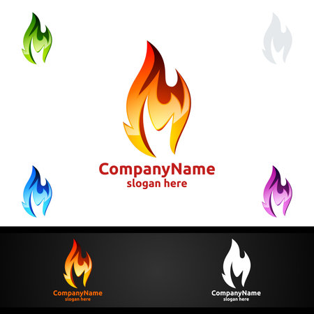 3D Fire Flame Element Vector Logo Designのイラスト素材