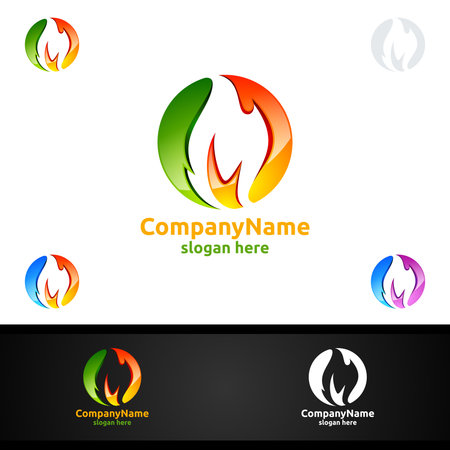 3D Fire Flame Element Vector Logo Designのイラスト素材