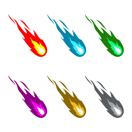 Flame and Fire of Meteorite. Rain fall on planet in Cartoon Style Vector Designのイラスト素材