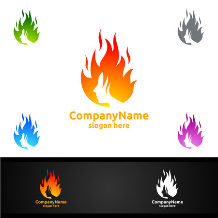 Fire and Flame with Woman Face Character Logo Design for Salon, Spa or Fashion Conceptのイラスト素材