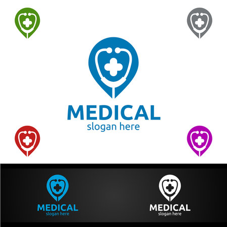 Pin Locator Cross Medical Hospital  for Emergency Clinic or Volunteers Conceptのイラスト素材
