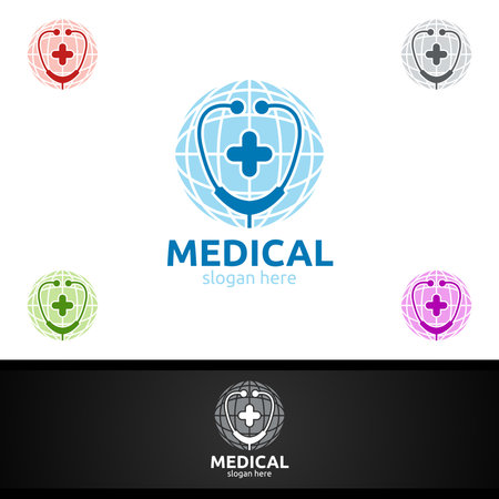 Global Cross Medical Hospital Logo for Emergency Clinic Drug store or Volunteers Conceptのイラスト素材