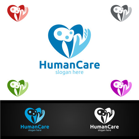 Health Care and Heart Vector Logo Design for Education, Yoga, Fitness or Charity Conceptのイラスト素材