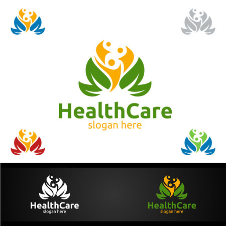 Health Care and Heart Vector Logo Design for Education, Yoga, Fitness or Charity Conceptのイラスト素材