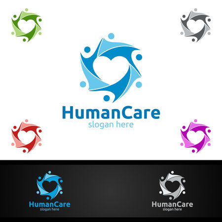 Health Care and Heart Vector Logo Design for Education, Yoga, Fitness or Charity Conceptのイラスト素材