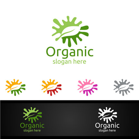 Splash Natural and Organic Logo design template for Herbal, Ecology, Health, Yoga, Food, or Farm Conceptのイラスト素材