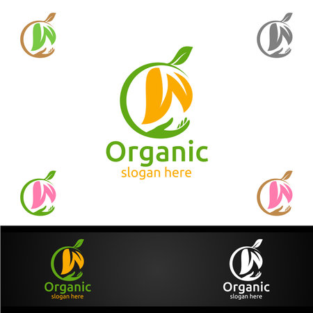 Natural and Organic Logo design template for Herbal, Ecology, Health, Yoga, Food, or Farm Conceptのイラスト素材
