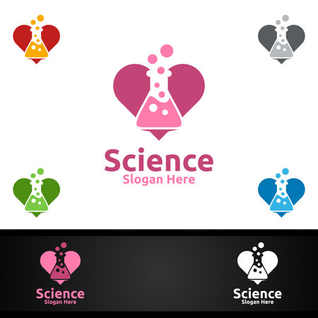 Love Science and Research Lab Logo for Microbiology, Biotechnology, Chemistry, or Education Design Conceptのイラスト素材