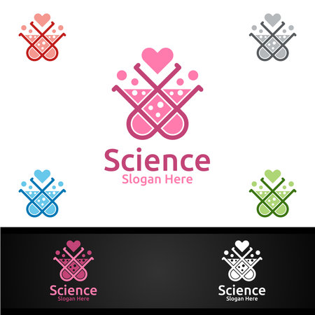 Love Science and Research Lab Logo for Microbiology, Biotechnology, Chemistry, or Education Design Conceptのイラスト素材