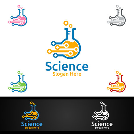 Tech Science and Research Lab Logo for Microbiology, Biotechnology, Chemistry, or Education Design Conceptのイラスト素材