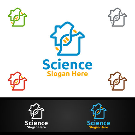 Chemical Science and Research Lab Logo for Microbiology, Biotechnology, Chemistry, or Education Design Conceptのイラスト素材