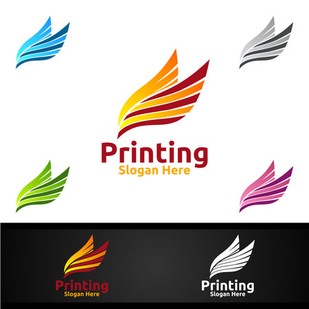 Fly Printing Company Vector Logo Design for Media, Retail, Advertising, Newspaper or Book Conceptのイラスト素材