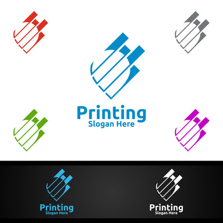 Pin Locator Printing Company Vector Logo Design for Media, Retail, Advertising, Newspaper or Book Conceptのイラスト素材