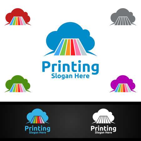 Cloud Printing Company Vector Logo Design for Media, Retail, Advertising, Newspaper or Book Conceptのイラスト素材