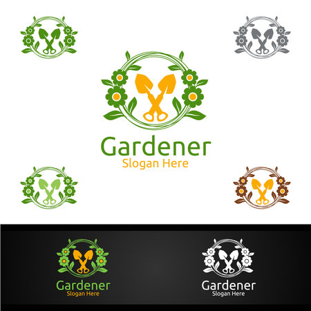 Botanical Gardener Logo with Green Garden Environment or Botanical Agriculture Vector Design Illustrationのイラスト素材