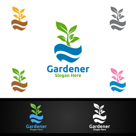 Nutrition Gardener Logo with Green Garden Environment or Botanical Agriculture Designのイラスト素材