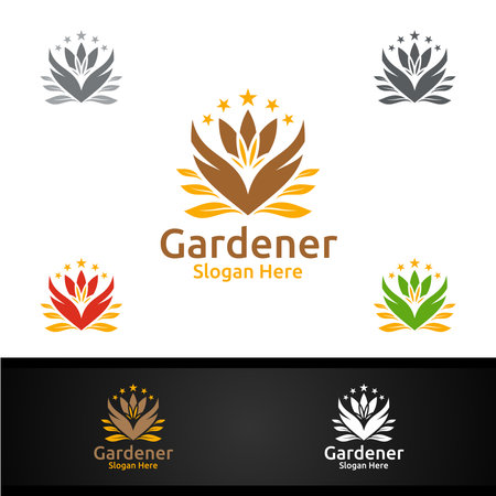 Nutrition Gardener Logo with Green Garden Environment or Botanical Agriculture Designのイラスト素材