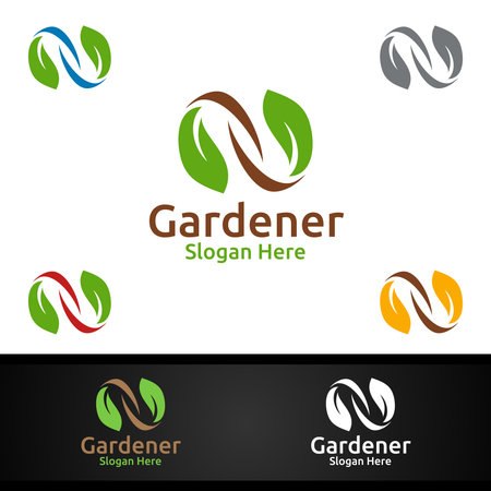 Infinity Gardener Logo with Green Garden Environment or Botanical Agricultureのイラスト素材