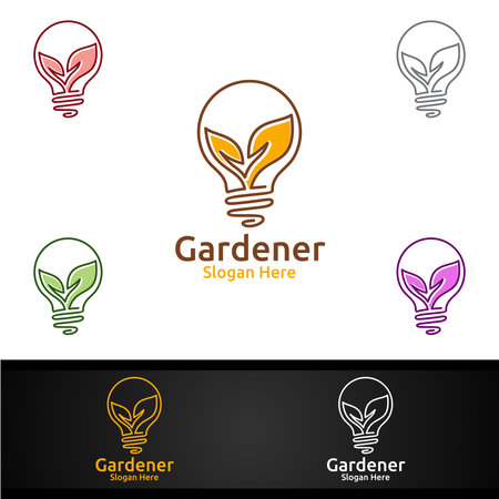 Idea Gardener Logo with Green Garden Environment or Botanical Agricultureのイラスト素材