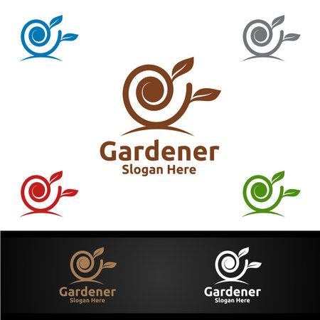 Gardener Care Logo with Green Garden Environment or Botanical Agricultureのイラスト素材