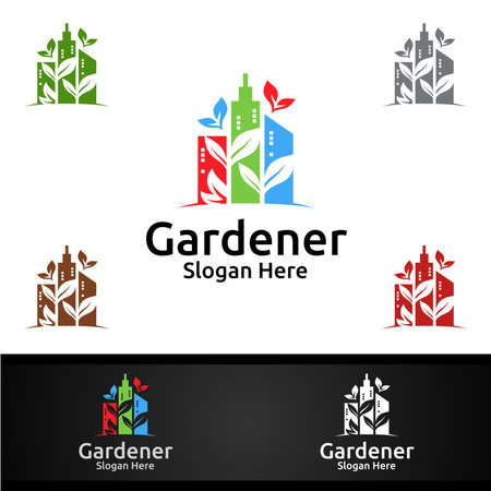 City Gardener Logo with Green Garden Environment or Botanical Agricultureのイラスト素材