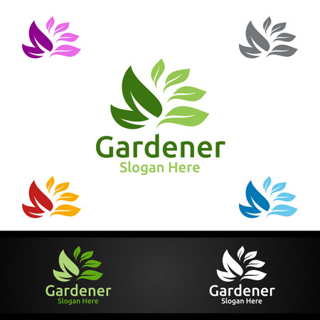 Gardener Care Logo with Green Garden Environment or Botanical Agricultureのイラスト素材