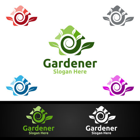 House Gardener Logo with Green Garden Environment or Botanical Agricultureのイラスト素材