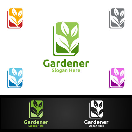 Book Gardener Logo with Green Garden Environment or Botanical Agricultureのイラスト素材