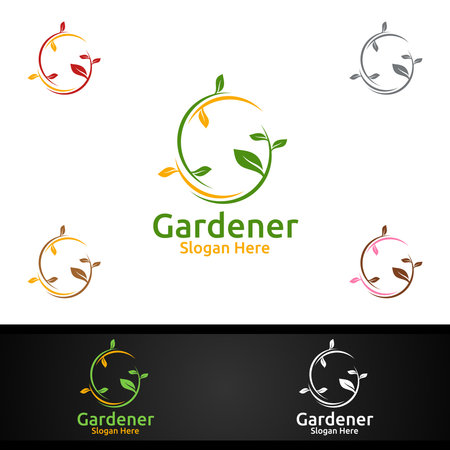 Gardener Care Logo with Green Garden Environment or Botanical Agriculture Designのイラスト素材