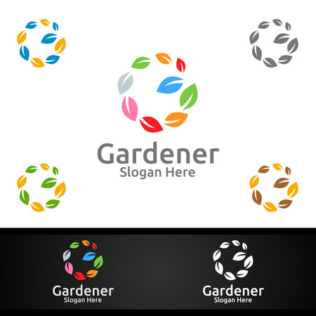 Global Gardener Logo with Green Garden Environment or Botanical Agriculture Designのイラスト素材
