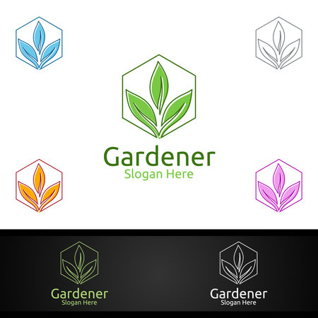 Gardener Care Logo with Green Garden Environment or Botanical Agriculture Designのイラスト素材