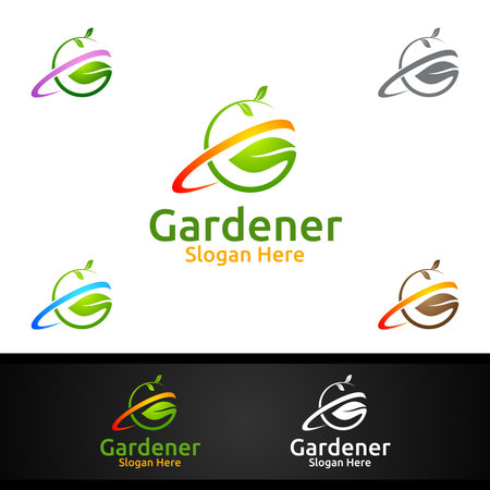 Gardener Care Logo with Green Garden Environment or Botanical Agriculture Designのイラスト素材