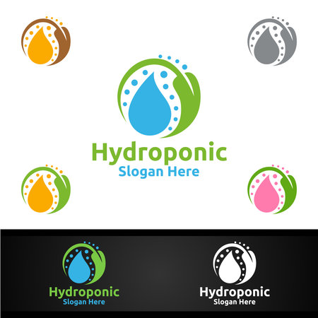 Water Hydroponic Gardener with Green Garden Environment or Botanical Agriculture Vector Designのイラスト素材