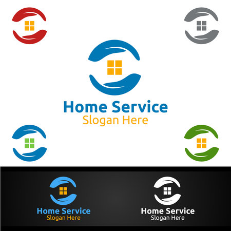 Hand Real Estate and Fix Home Repair Services Logo Designのイラスト素材