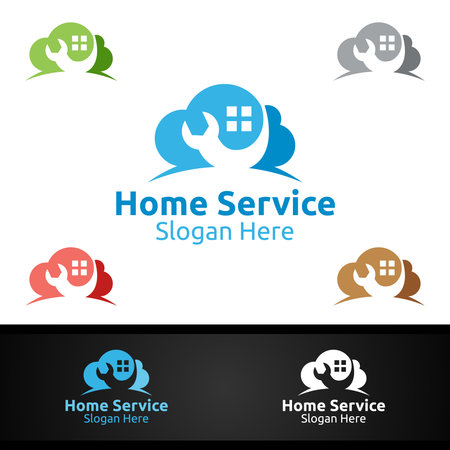 Cloud Real Estate and Fix Home Repair Services Logo Designのイラスト素材