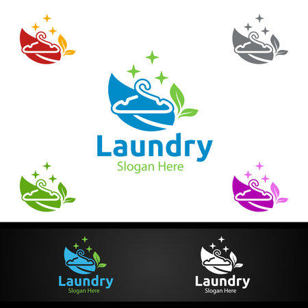 Eco Laundry Dry Cleaners  with Clothes, Water and Washing Concept Designのイラスト素材