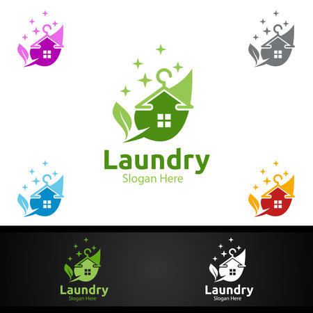 Eco Laundry Dry Cleaners  with Clothes, Water and Washing Concept Designのイラスト素材