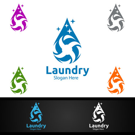 Laundry Dry Cleaners  with Clothes, Water and Washing Concept Designのイラスト素材