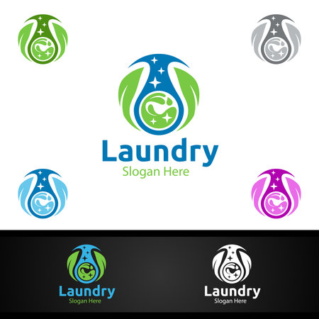 Eco Laundry Dry Cleaners  with Clothes, Water and Washing Concept Designのイラスト素材