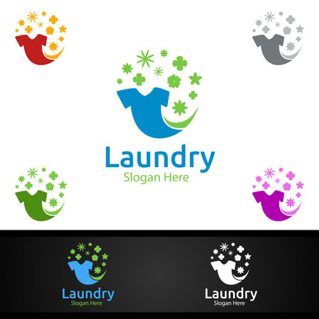 Laundry Dry Cleaners  with Clothes, Water and Washing Concept Designのイラスト素材