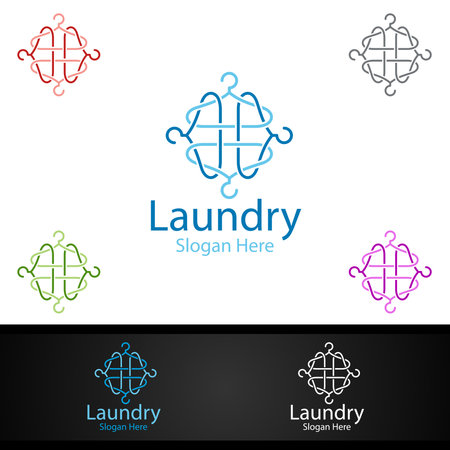 Hangers Laundry Dry Cleaners  with Clothes, Water and Washing Concept Designのイラスト素材