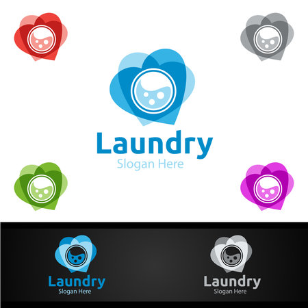 Love Laundry Dry Cleaners  with Clothes, Water and Washing Concept Designのイラスト素材