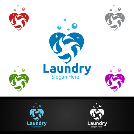Love Laundry Dry Cleaners  with Clothes, Water and Washing Concept Designのイラスト素材