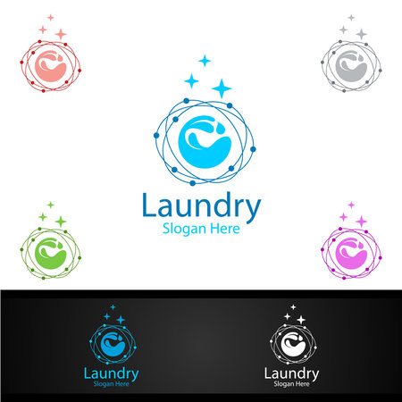 Laundry Dry Cleaners  with Clothes, Water and Washing Concept Designのイラスト素材