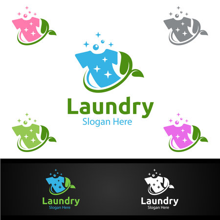 Eco Laundry Dry Cleaners  with Clothes, Water and Washing Concept Designのイラスト素材