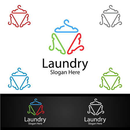 Hangers Laundry Dry Cleaners  with Clothes, Water and Washing Concept Designのイラスト素材