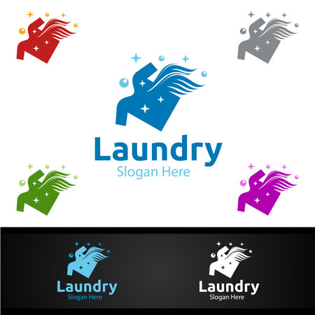 Fast Laundry Dry Cleaners  with Clothes, Water and Washing Concept Designのイラスト素材