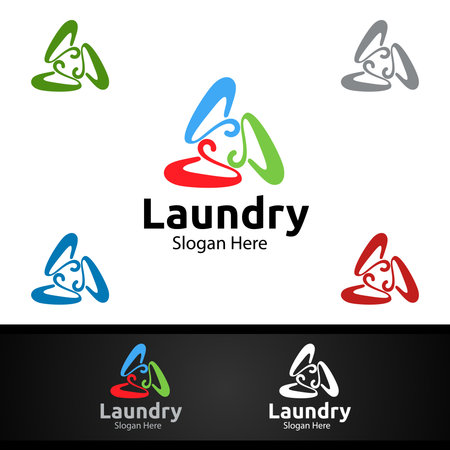 Hangers Laundry Dry Cleaners  with Clothes, Water and Washing Concept Designのイラスト素材